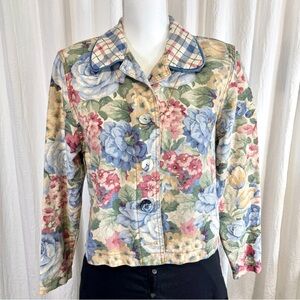 Floral Women's Blazer with Blue and Pink Accents